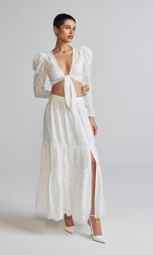 Hemant And Nandita | Ilara Viscose Nylon Jacquard Knotted Top | White