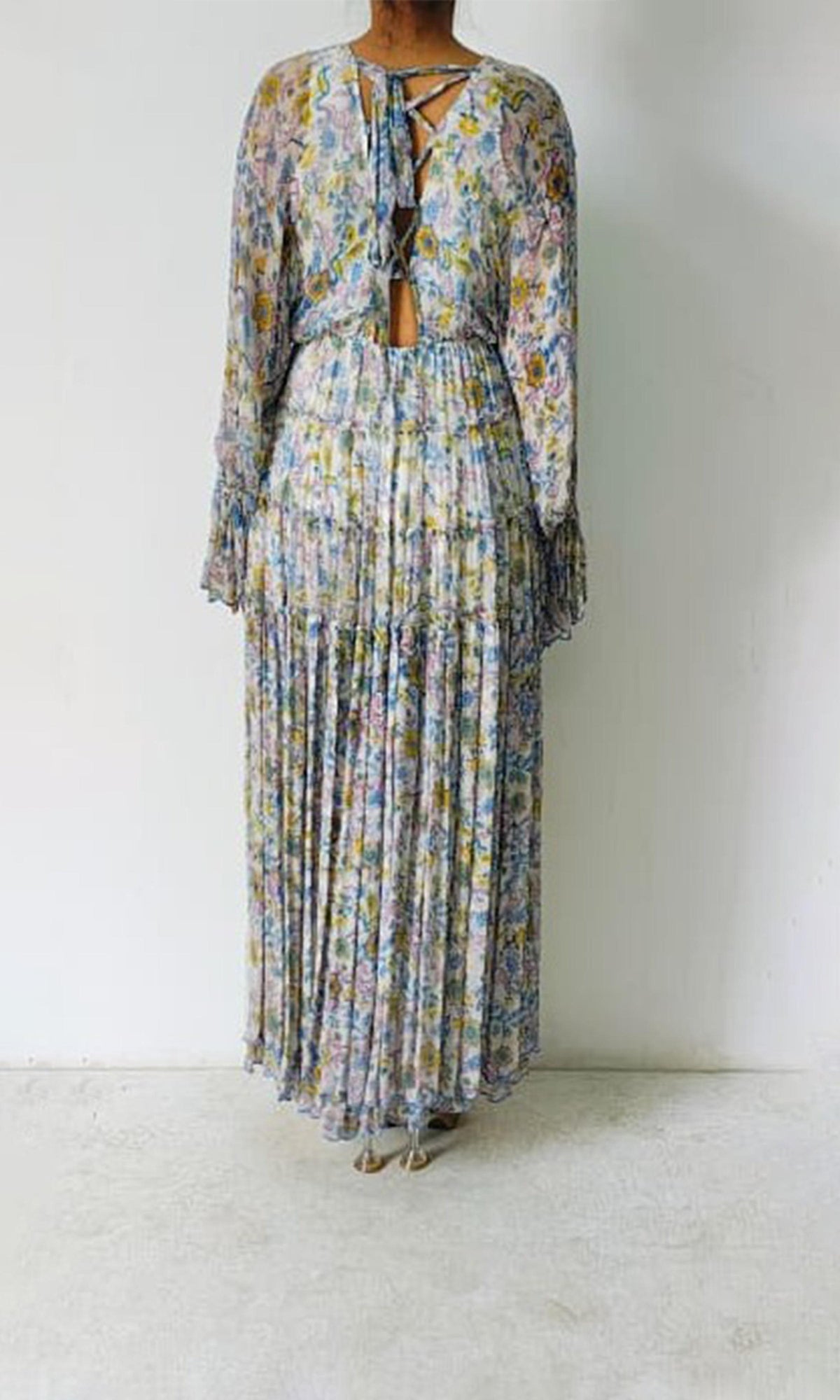 Womens | Inv Viscose Shiffone Deep Neck Long Dress | Light Blue