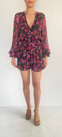 Hemant & Nandita | Floral Print Romper | Black Multi
