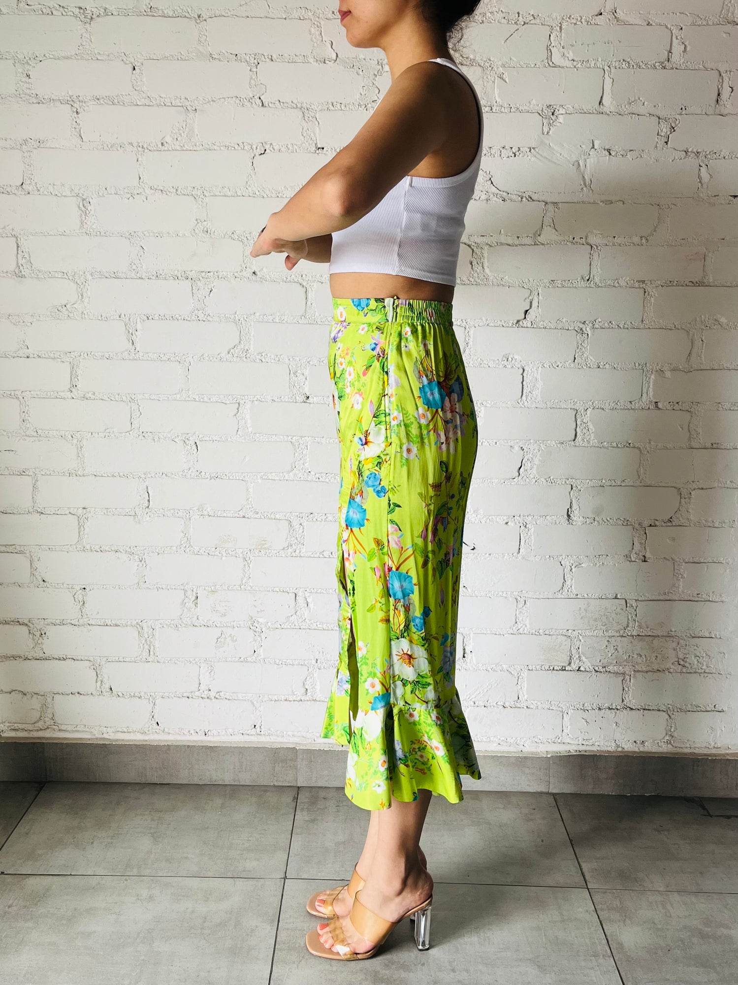 Hemant & Nandita | Floral Midi Skirt | Green