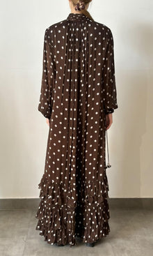 Womens | Inv Viscose Flat Chiffone Polka Dot Print Long Dress | Dark Brown