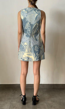 Hemant And Nandita | Inv Cotton Twill Square Neck Short Dress | Blue