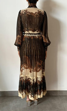 Hemant And Nandita | Inv Viscose Ggt Gold Lurex Stripe Long Shirt Dress | Brown Multi