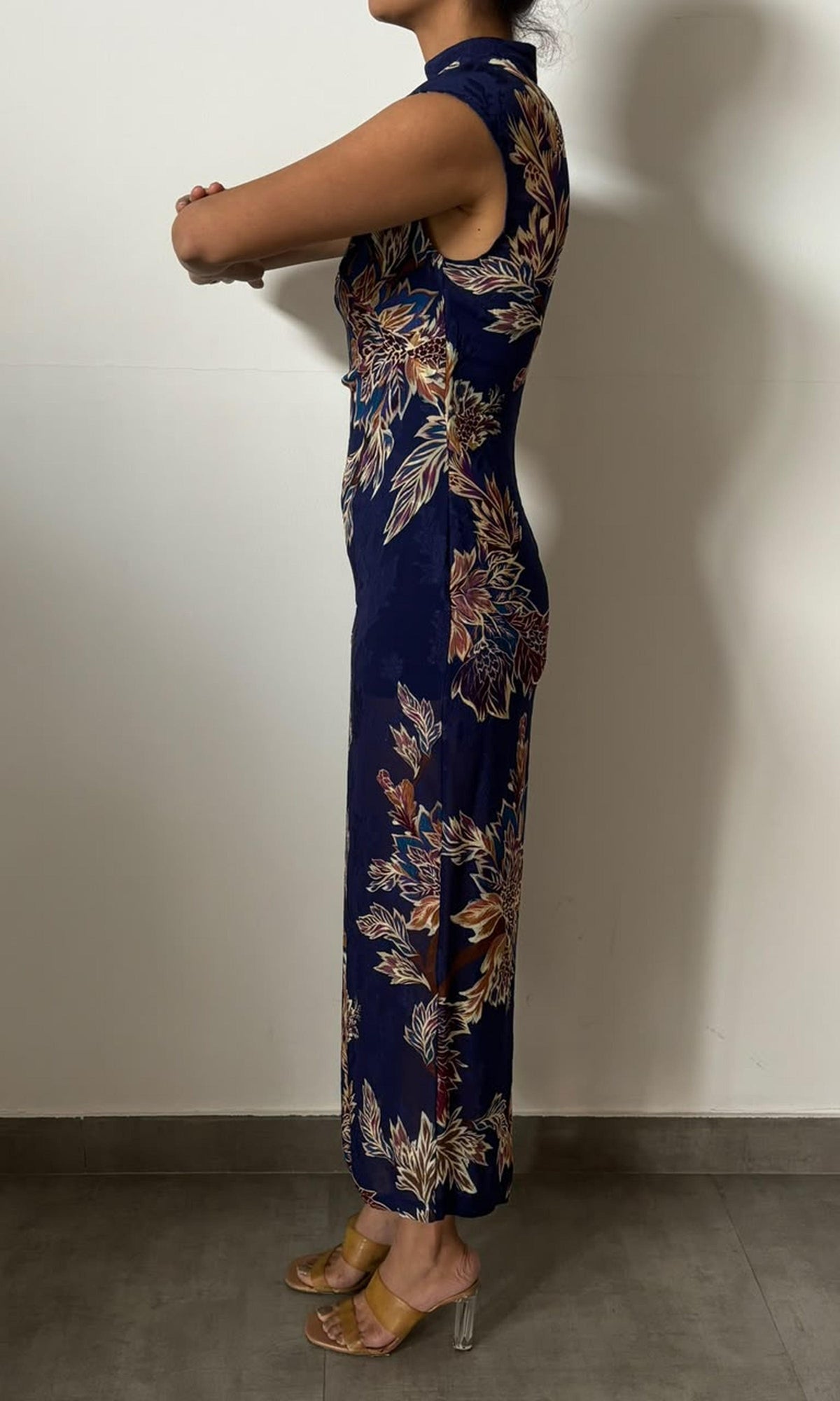 Hemant And Nandita | Inv Viscose Ggt Floer Jaquard Sleeveless Long Dress | Blue