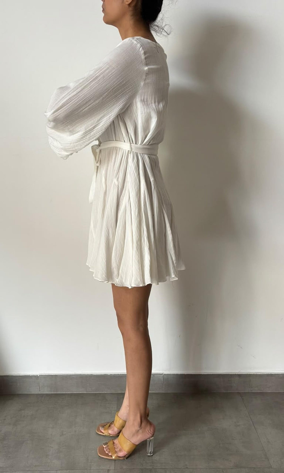 Hemant And Nandita | Inv Cotton Double Gauze Short Dress With Tieup Blet | White