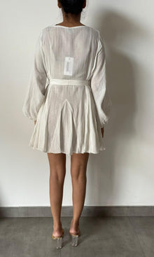 Hemant And Nandita | Inv Cotton Double Gauze Short Dress With Tieup Blet | White