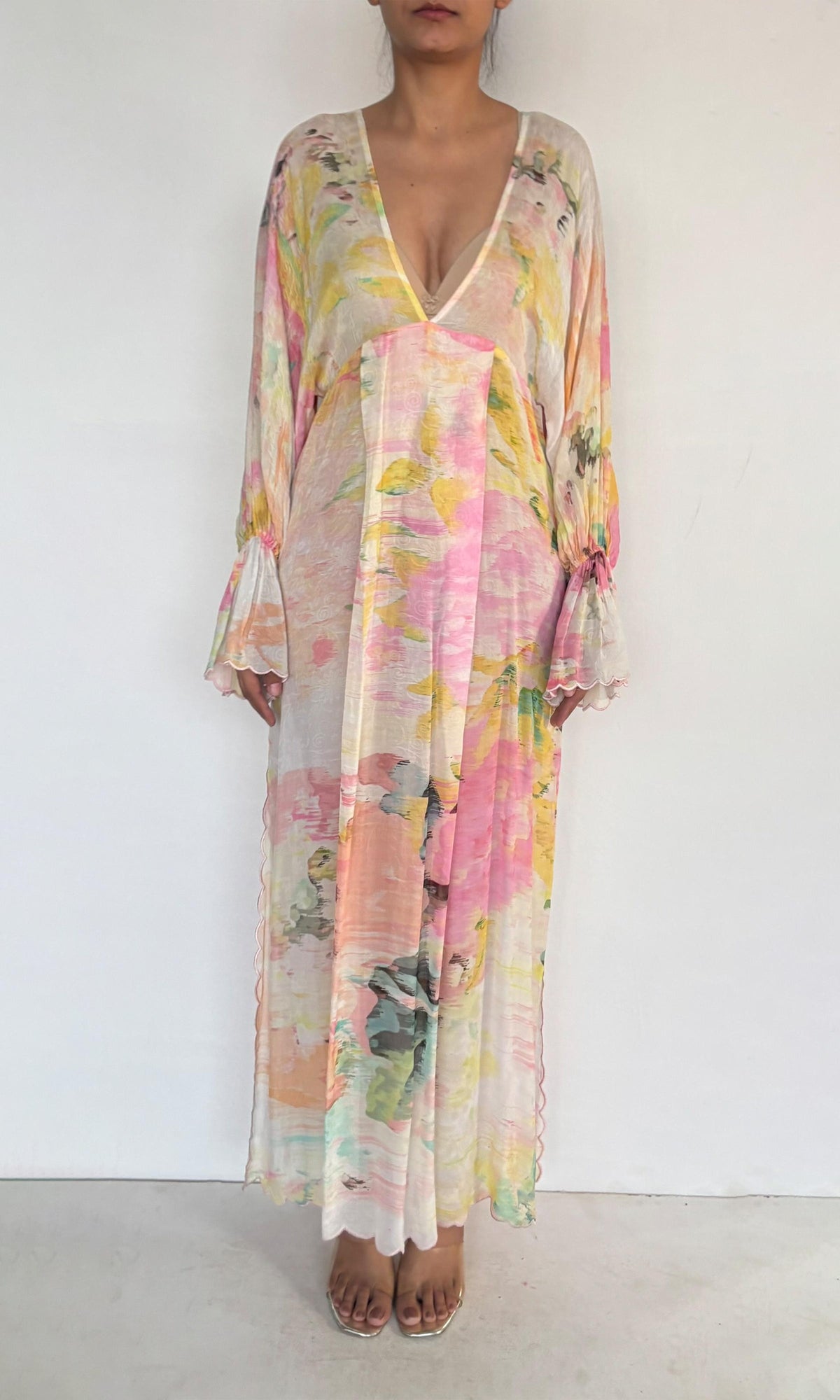 Womens | Inv Viscose Crepe Flower Jacquard Kaftan | Multi