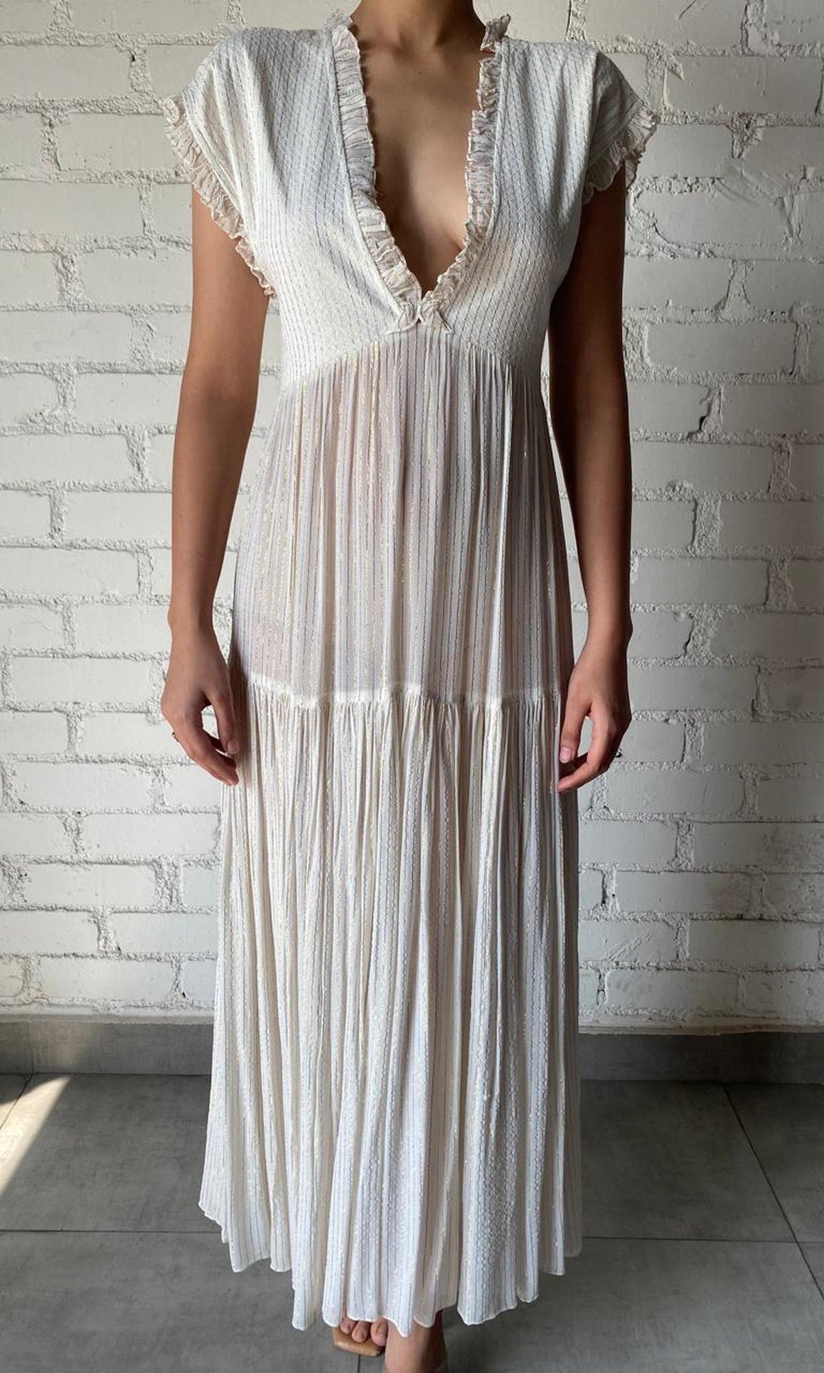 Womens | Inv Viscose Georgette Lurex Long Dress | White