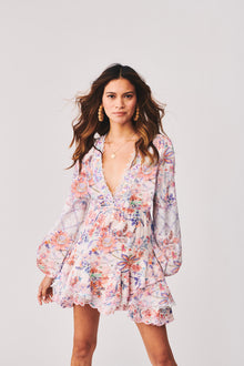 Hemant & Nandita | Kati V-Neck Long-Sleeve Short Dress | White