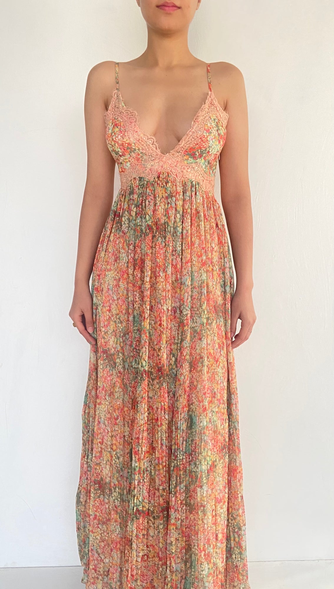 Hemant & Nandita | LD Spaghetti Strap Long Dress | Green Multi