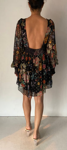Hemant & Nandita | V-Neck Long-Sleeve Printed Short Dress | Black