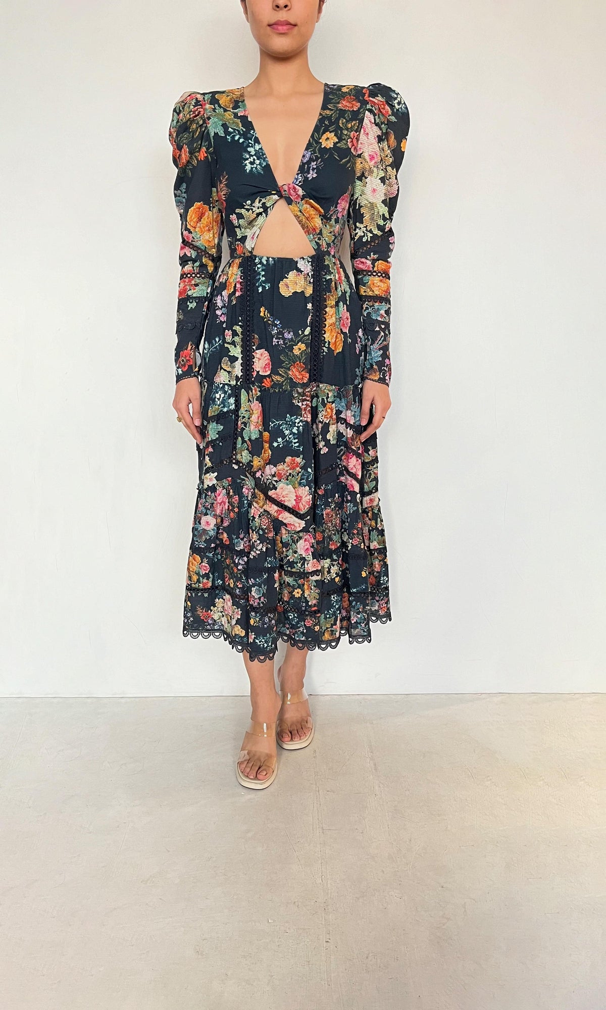 Hemant And Nandita | Inv Organza Rafa Long Dress | Navy Blue