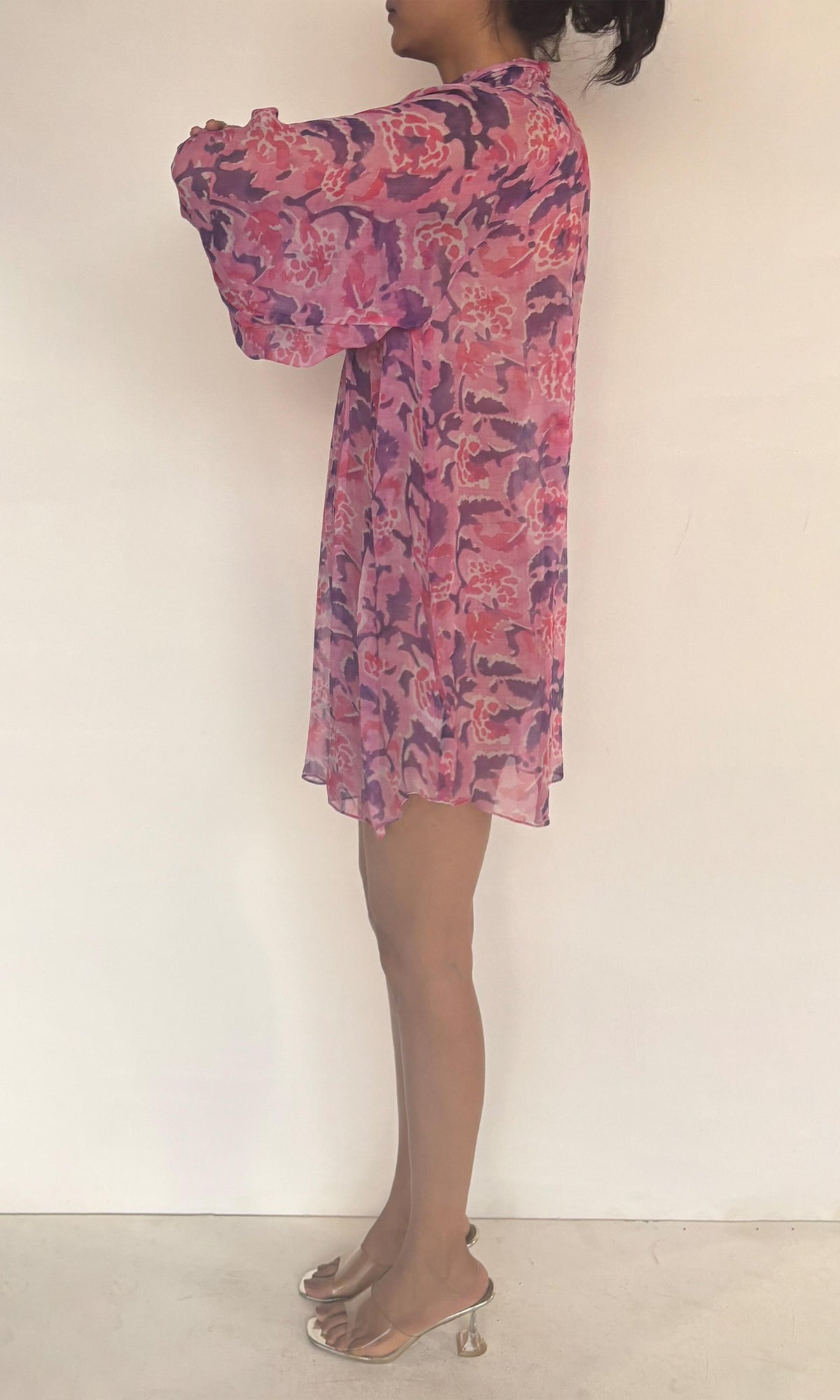 Womens | Inv Viscose Crinkle Chiffon Turtleneck Short Dress | Pink