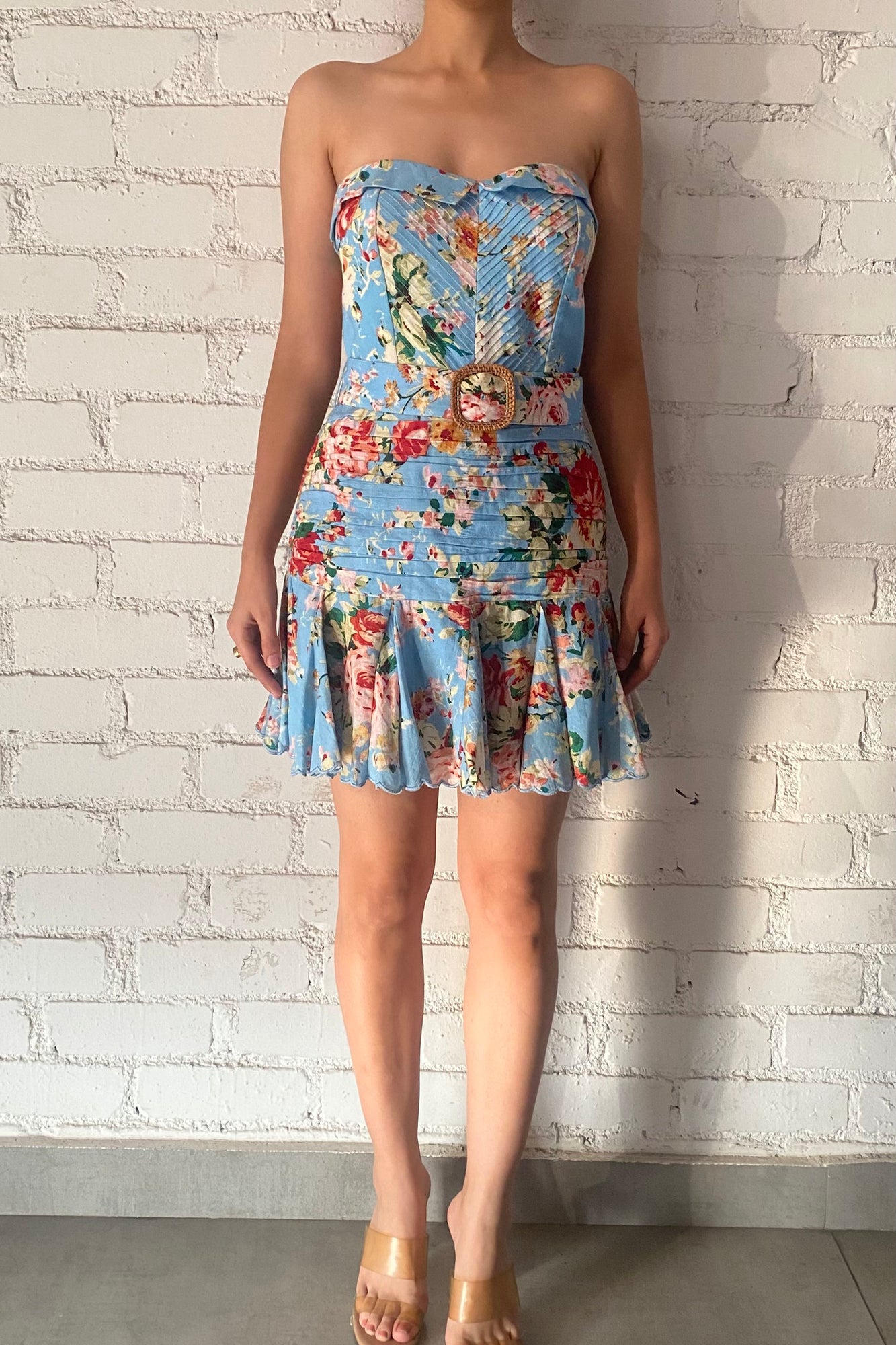 Hemant & Nandita | Tula Off Shoulder Floral Dress | Sky Blue