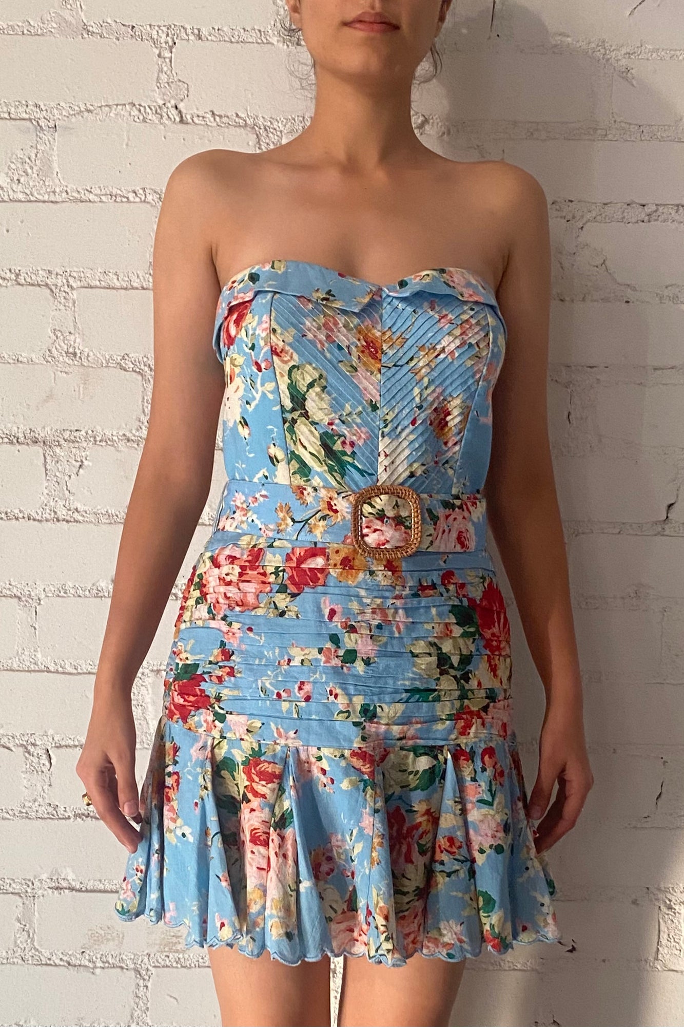 Hemant & Nandita | Tula Off Shoulder Floral Dress | Sky Blue