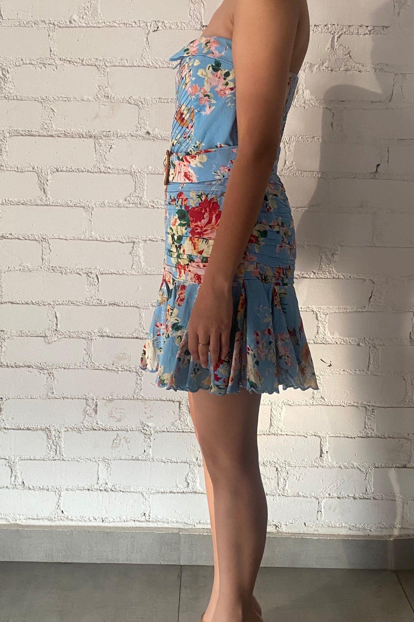 Hemant & Nandita | Tula Off Shoulder Floral Dress | Sky Blue