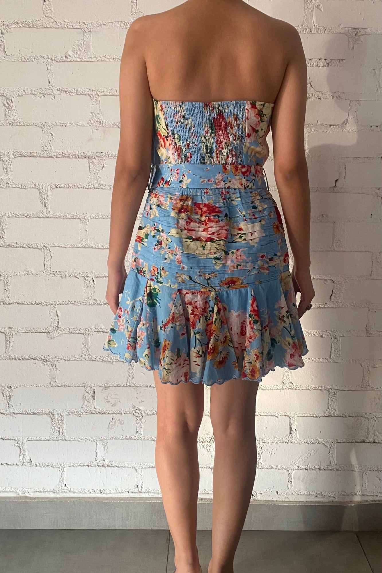 Hemant & Nandita | Tula Off Shoulder Floral Dress | Sky Blue