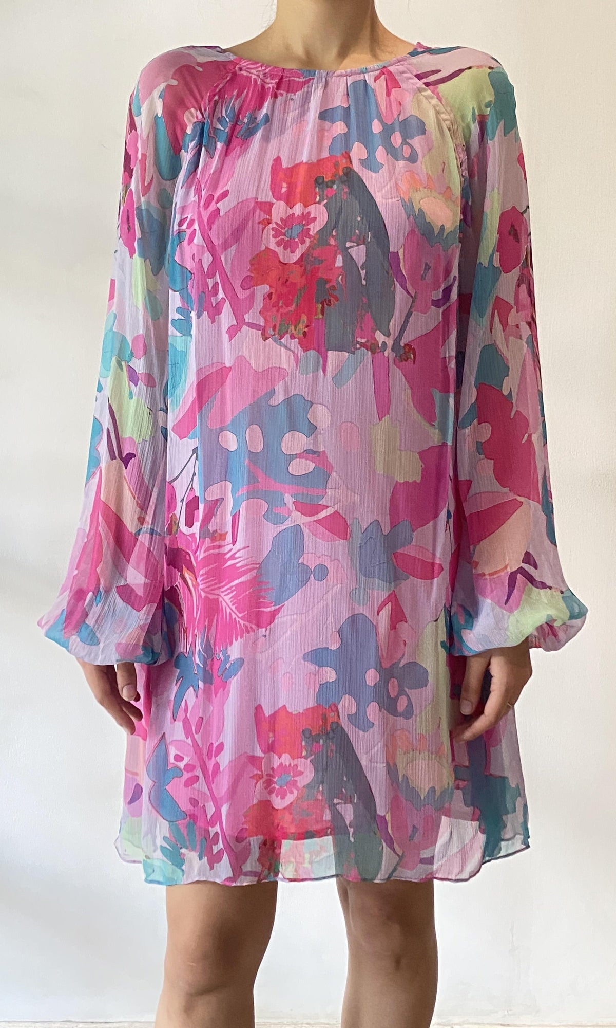 Womens | Inv Viscose Boatneck Short Dress | Pink Multi