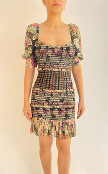 Hemant & Nandita | Z Sweetheart-Neck Bubble-Sleeve Short Dress | Black