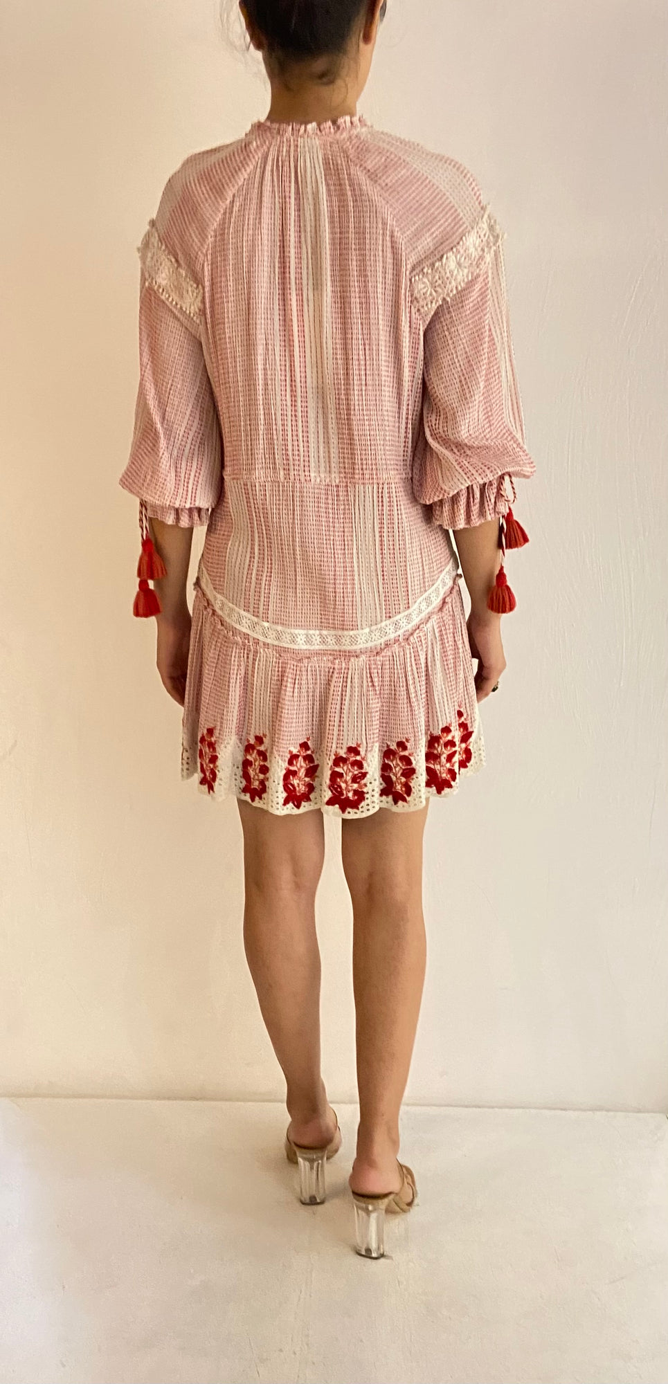 Hemant & Nandita | Z Short Dress | White/Red