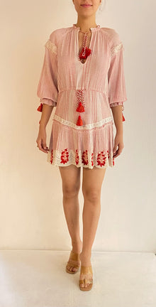 Hemant & Nandita | Z Short Dress | White/Red