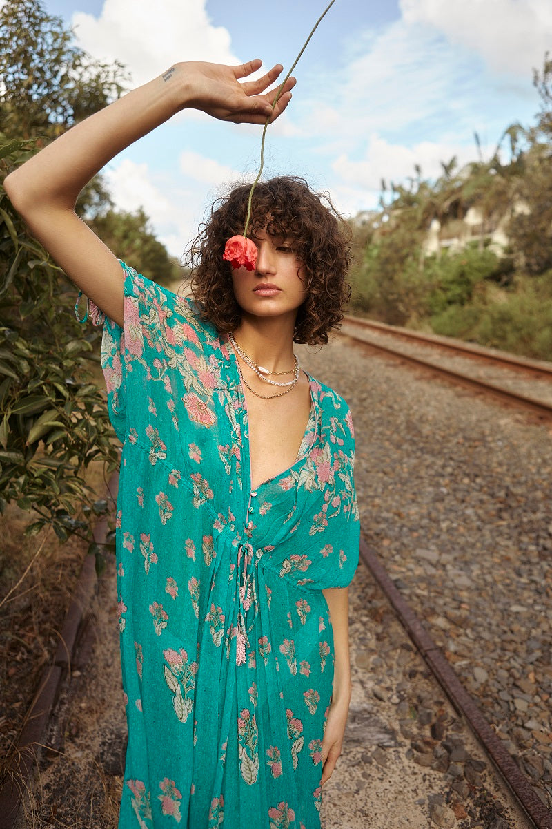 Hemant & Nandita | Isha V-Neck Kaftan | Teal