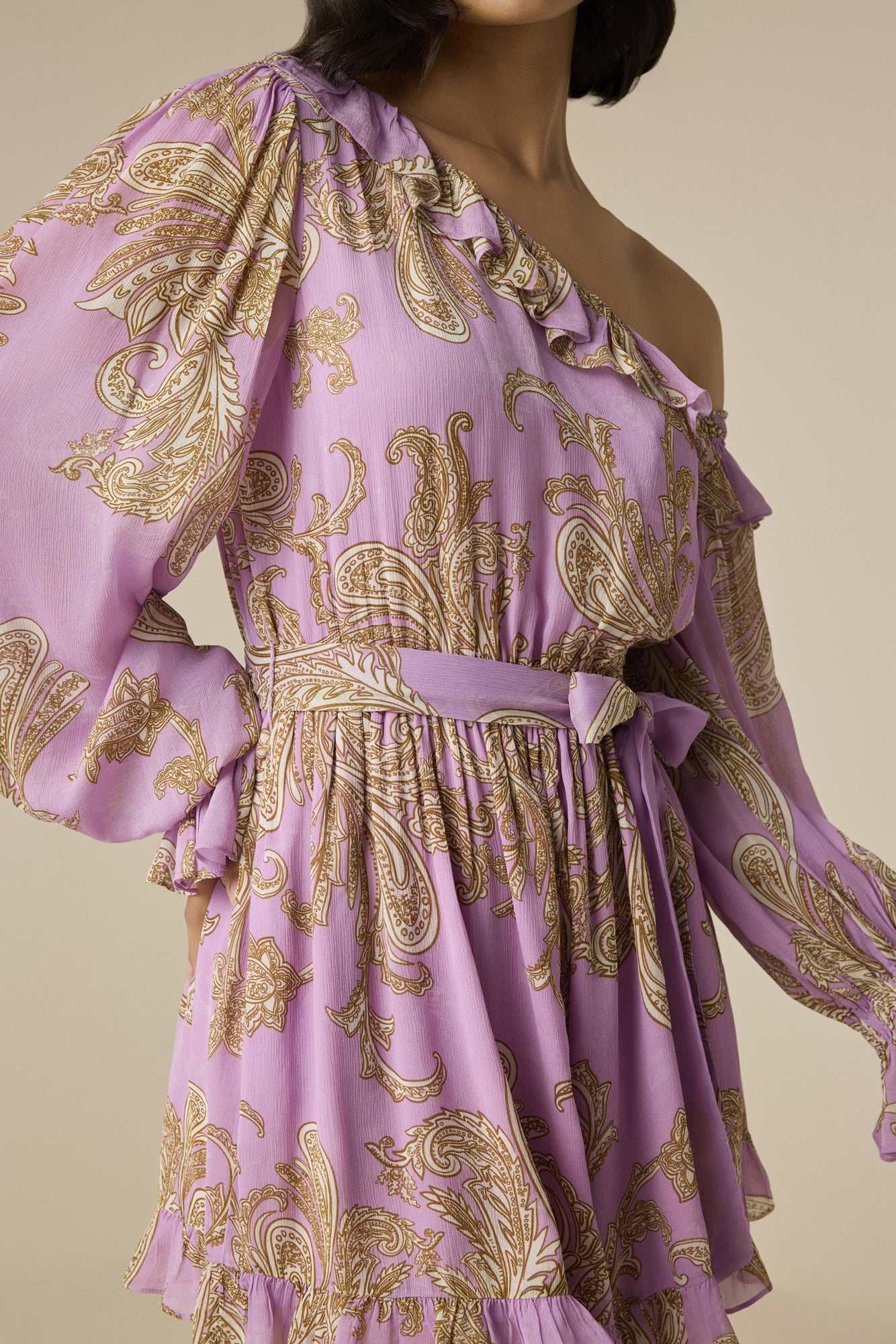 Romper With Tie Up Belt | Lilac