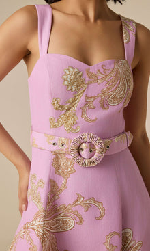 Womens | Jiah Linen Cotton Midi Dress With Buckle Belt | Lilac