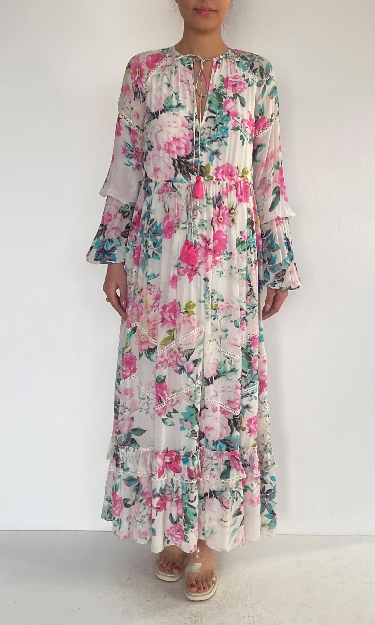 Womens | Jolie Viscose Crepe Long Dress | White Multi
