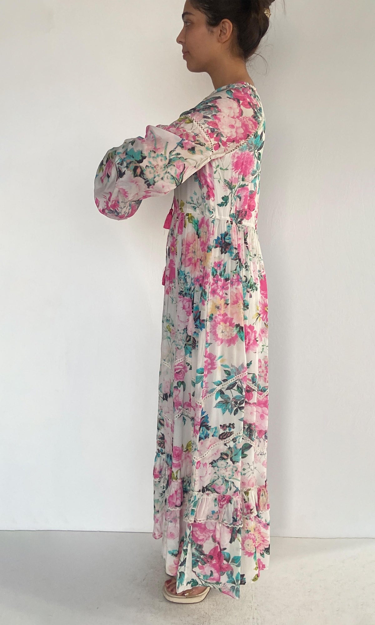 Womens | Jolie Viscose Crepe Long Dress | White Multi