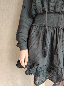 Hemant & Nandita | Juhi Round-Neck Long-Sleeve Short Dress | Black