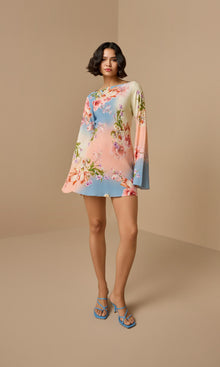 Womens | Kavi Viscose Crepe Heavy Short Dress | Blue Ivory
