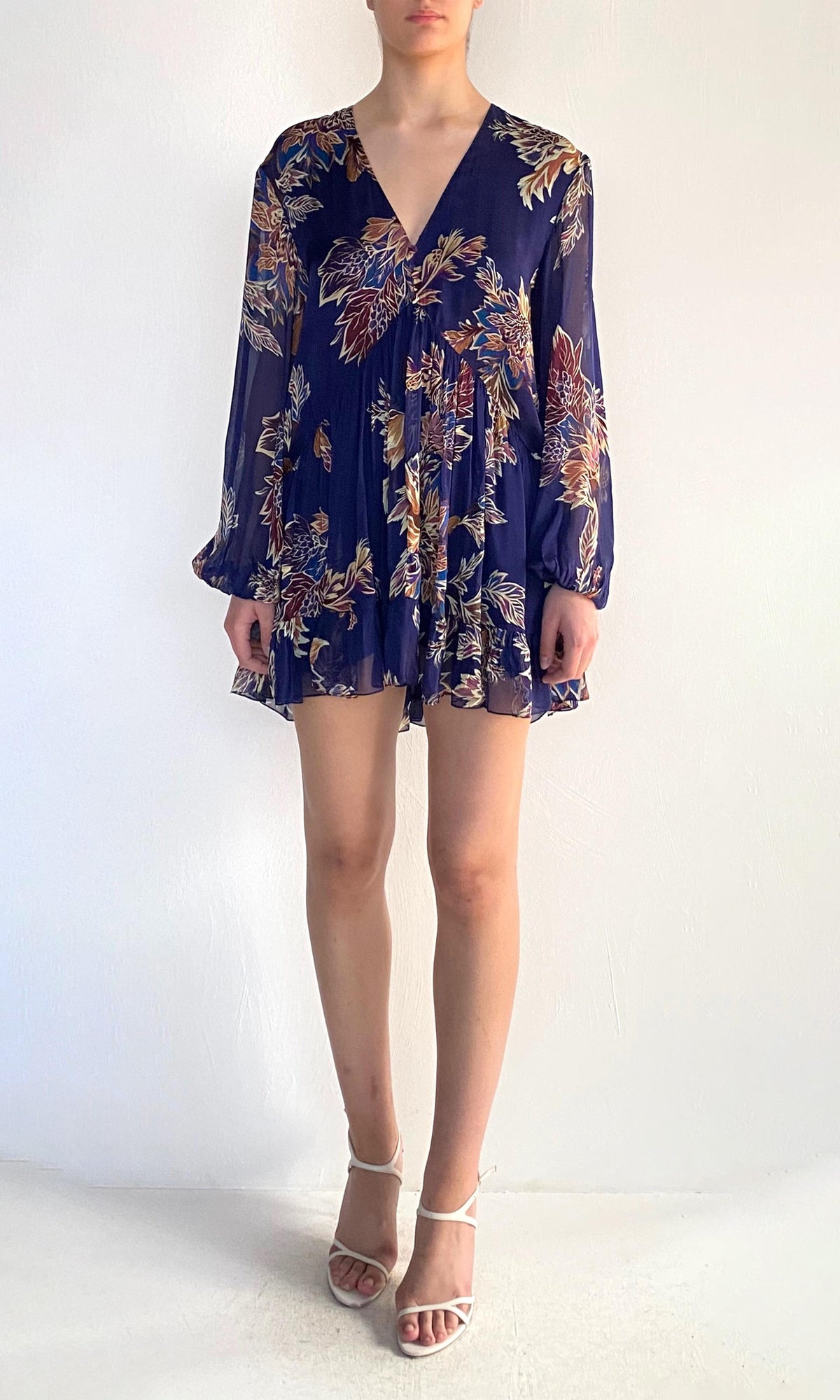 Womens | Leela Viscose Flat Chiffon Mini Dress | Midnight Blue