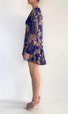 Womens | Leela Viscose Flat Chiffon Mini Dress | Midnight Blue