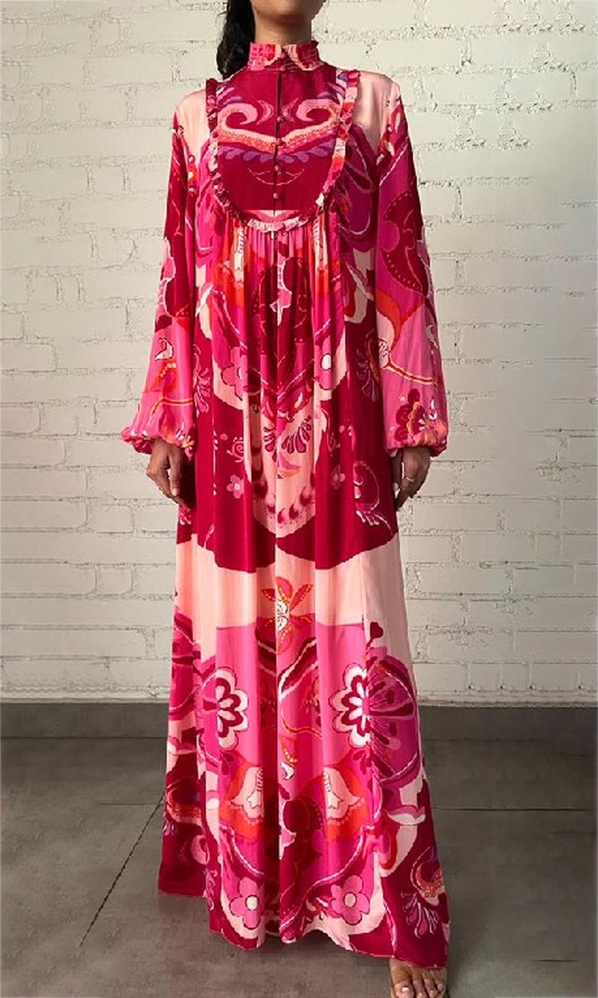Hemant And Nandita | Malak Viscose Crepe Flat Chiffon Long Dress | Peach Pink