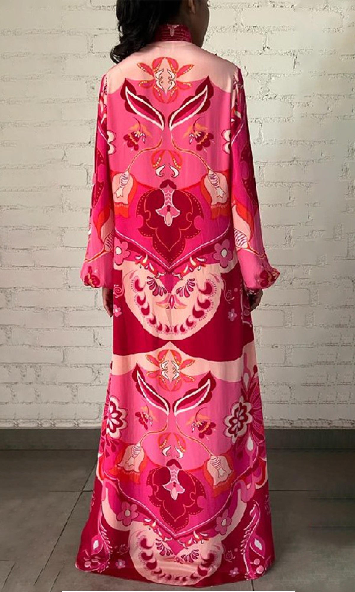 Hemant And Nandita | Malak Viscose Crepe Flat Chiffon Long Dress | Peach Pink
