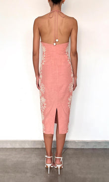 Womens | Mihi Linen Cotton Midi Dress | Coral Off White