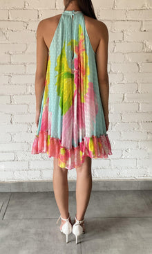 Hemant And Nandita | Mina Viscose Georgette Buta Jacquard Short Dress | Blue Floral