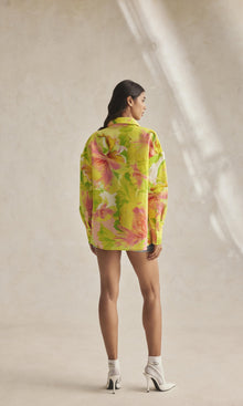 Womens | Mina Linen Cotton Oversized Shirt | Yellow Floral