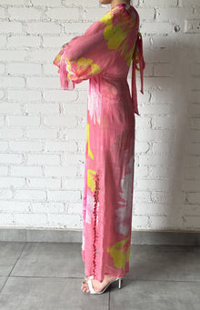 Hemant & Nandita | Mina V-Neck Long-Sleeve Floral Long Dress | Pink
