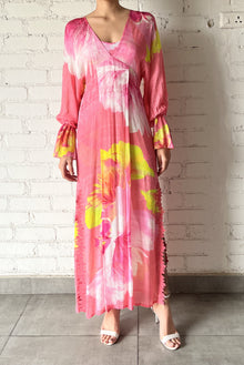 Hemant & Nandita | Mina V-Neck Long-Sleeve Floral Long Dress | Pink