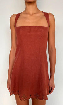 Hemant And Nandita | Nain Linen Cotton Square Neck Mini Dress | Brown
