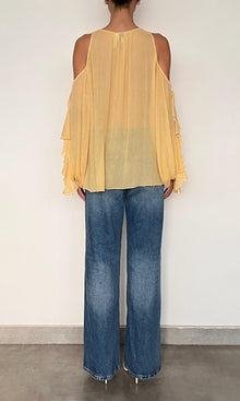 Womens | Nain Viscose Flat Chiffon Cold Shoulder Ruffle Top | Yellow