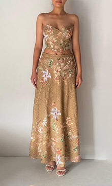 Hemant And Nandita | Nava Cotton Schiffli Long Skirt | Beige