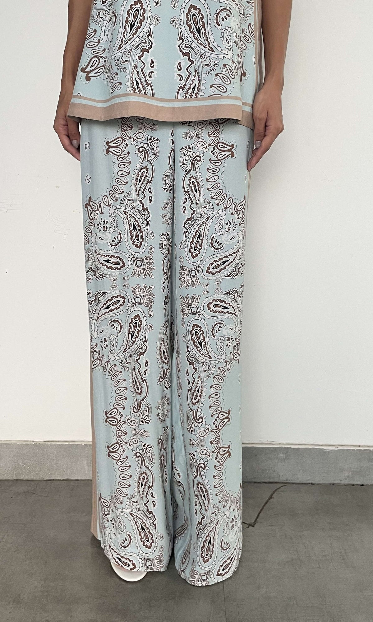 Womens | Navi Viscose Heavy Crepe Straight Pants | Blue Brown