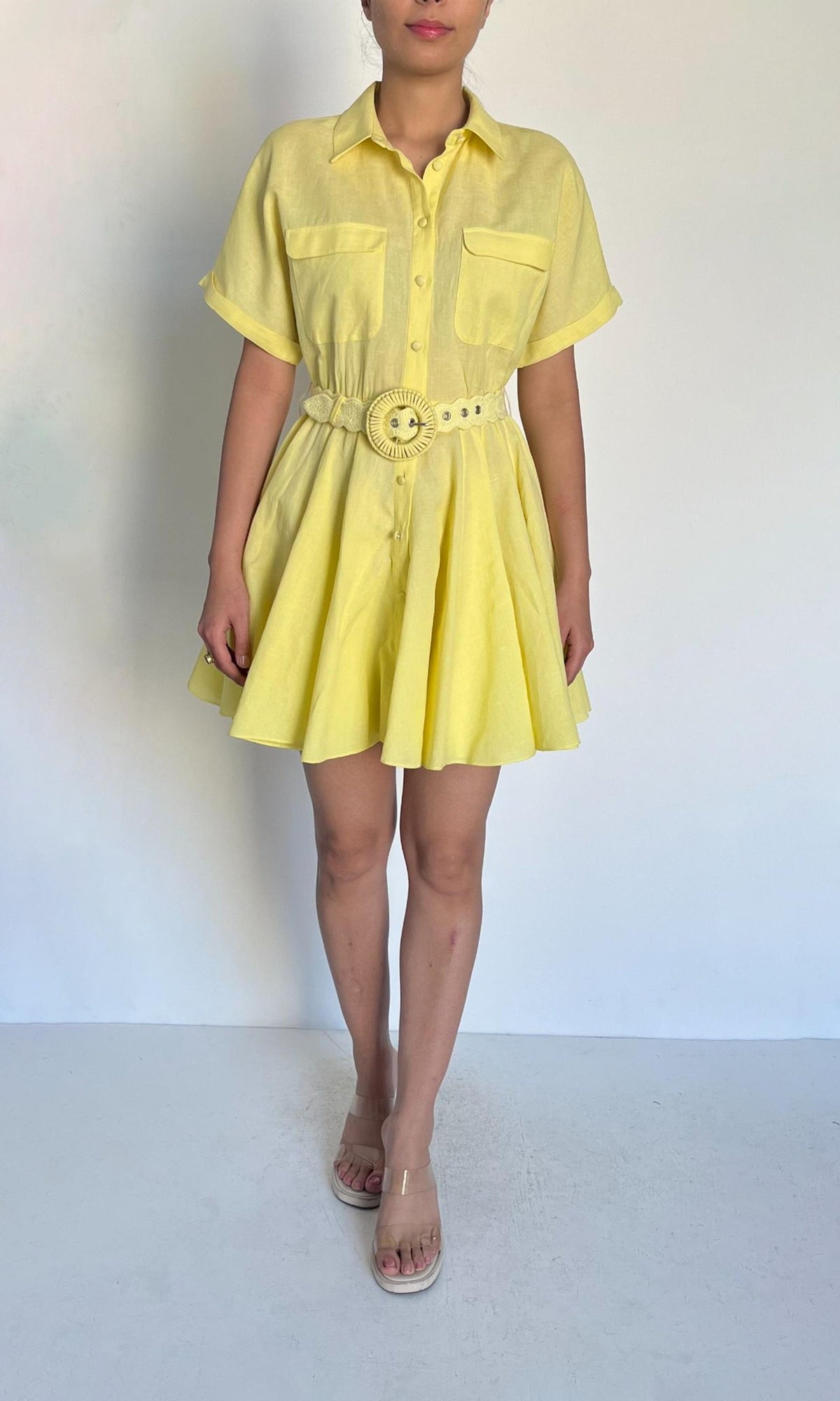 Womens | Nera Linen Cotton Short Dress | Yellow