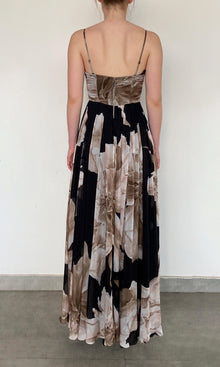 Womens | Niru Viscose Flat Chiffon Corsetted Long Dress | Black Multi