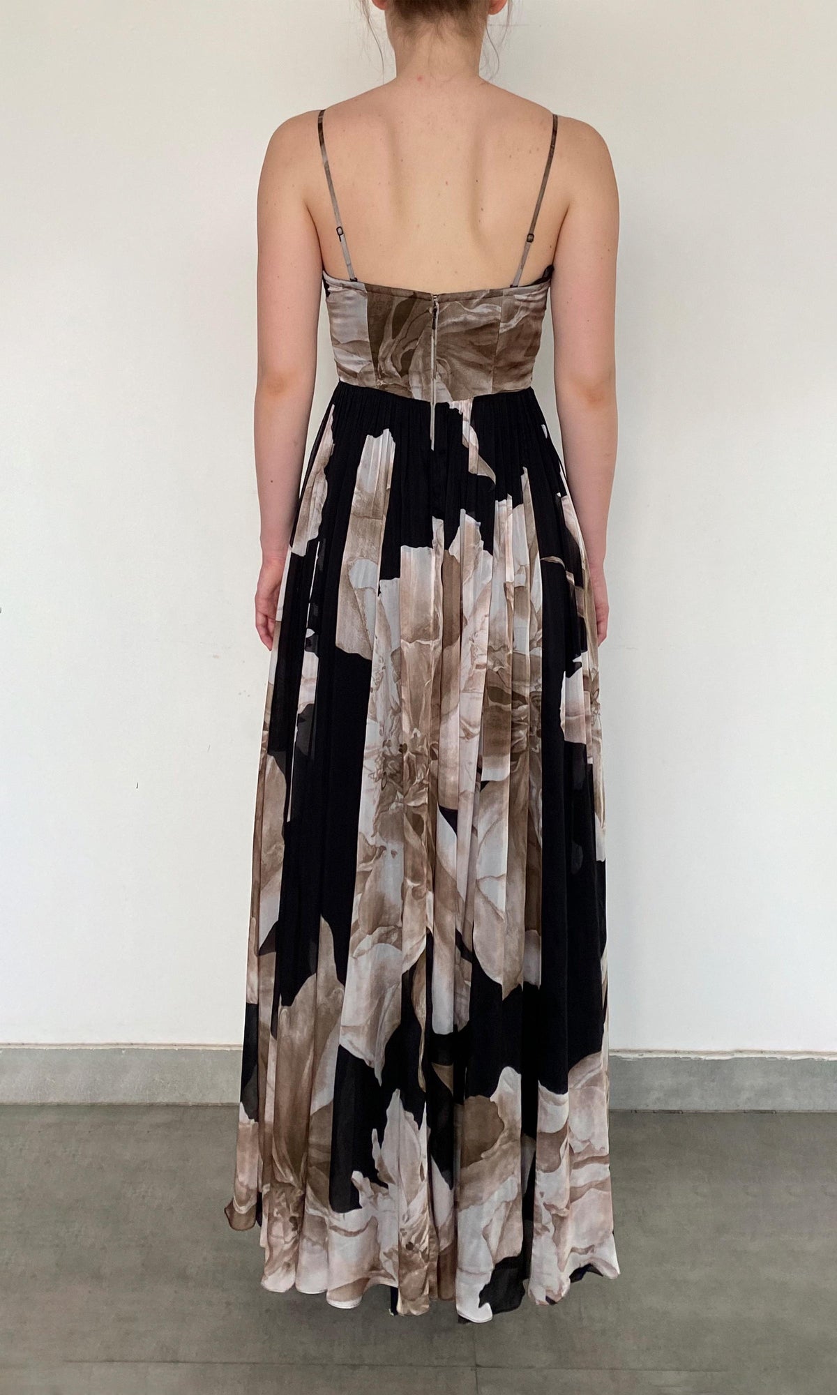 Womens | Niru Viscose Flat Chiffon Corsetted Long Dress | Black Multi