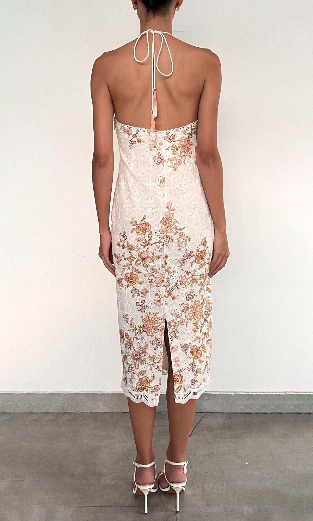 Womens | Niti Cotton Schiffli Midi Dress | White Floral