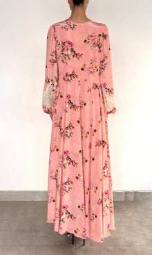 Hemant And Nandita | Niva Viscose Natural Crepe Maxi Kaftan | Pink Floral